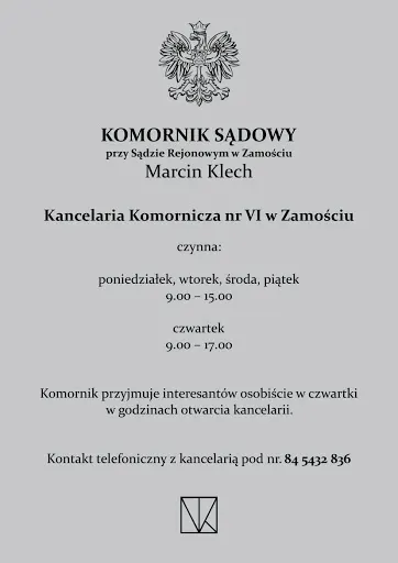 Komornik Sądowy przy Sądzie Rejonowym w Zamościu Marcin Klech